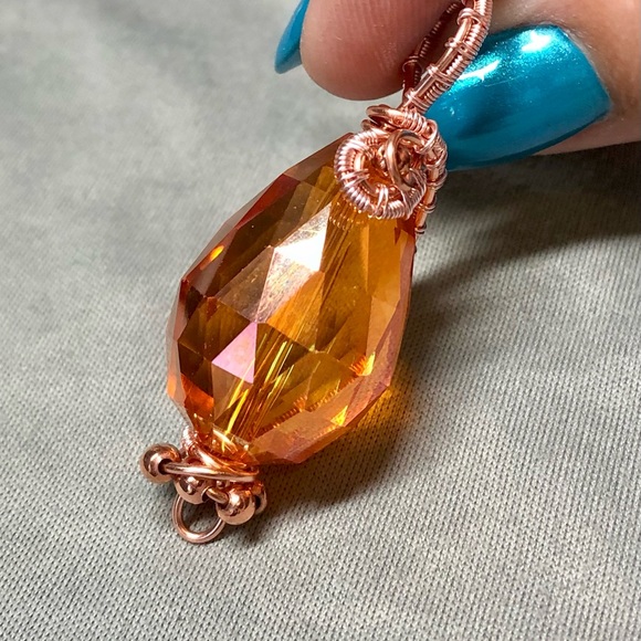 💎Crystal bead pendant wire wrapped-orange and pink-copper - Picture 11 of 14